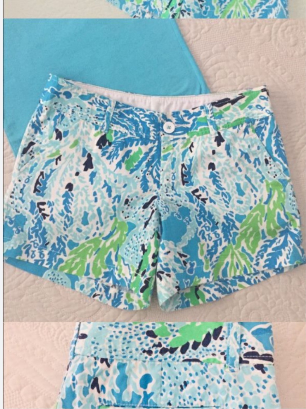 Lilly Pulitzer CALLAHAN Shorts Blue Green Spa LETS CHA CHA Print Size 2